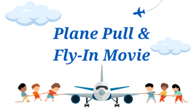 An image with people playing tug of war with a plane. 