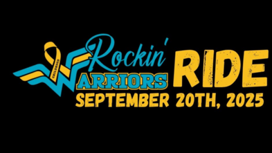 Rockin' Warriors Ride logo teal and yellow