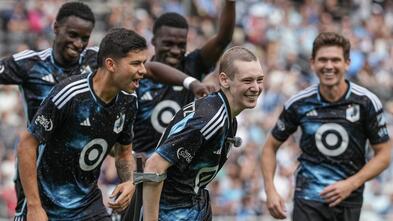 Tommy celebrating the goal he scored with the MN United FC team