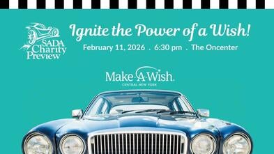 SADA invitation vintage car on a teal background with white lettering