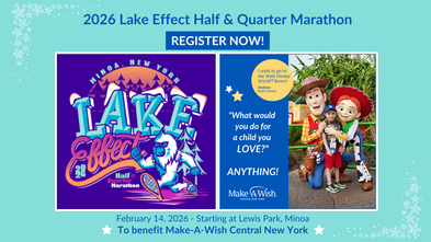Lake Effect Half Marathon postcard with Wish Kid Andrew