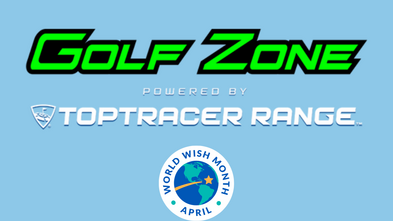 Golf zone logo in front of a light blue background