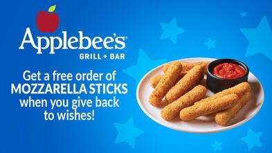 Get a free order of Mozzarella Sticks when you give back to wishes!