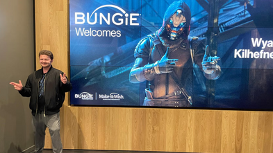 Wish Kid Wyatt in front of Bungie Sign