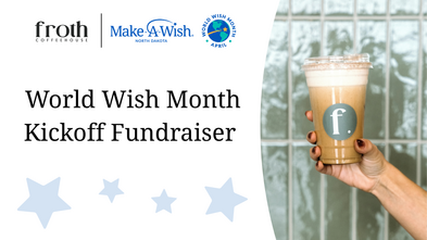 A photo of a hand holding a Froth coffee cup. 