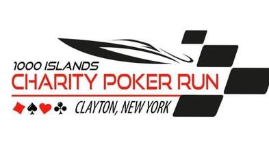 1000 Island Charity Poker Run logo black and white, check presentation with board and staff