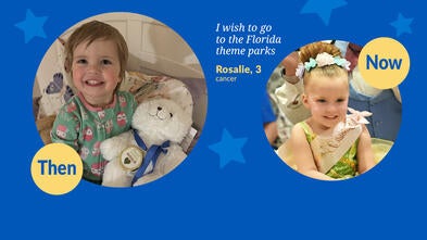 Wish kid Rosalie during wish and now