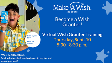 September volunteer training graphic on blue background 