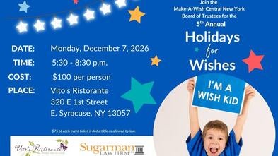 Holidays for Wishes postcard with date and Time and wish kid holding a card
