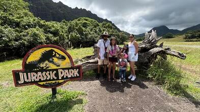 Miranda and her family at Jurassic Park