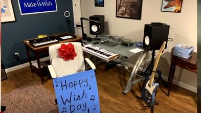 Luke's music equipment set up for his Wish Day