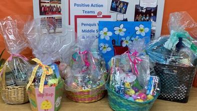 The five Easter baskets being raffled off.