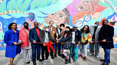 Make-A-Wish and Brookdale staff at community mural ribbon cutting