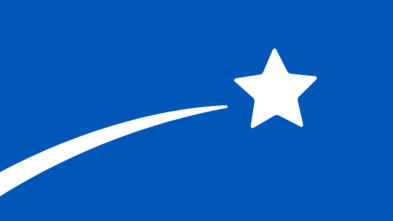 A white shooting star on a blue background