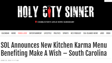 SOL Announces New Kitchen Karma Menu Benefiting Make-A-Wish South Carolina
