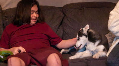 Brian's wish for a husky puppy comes true