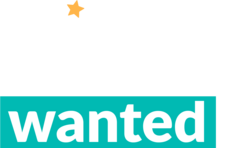 Logo with a yellow star above white text reading "wishmakers" on a black background, with the word "wanted" in white text on a teal background below.