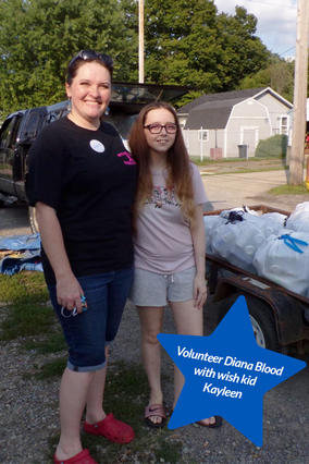 Volunteer Diana Blood with wish kid Kayleen at the Can for Wishes collect site.