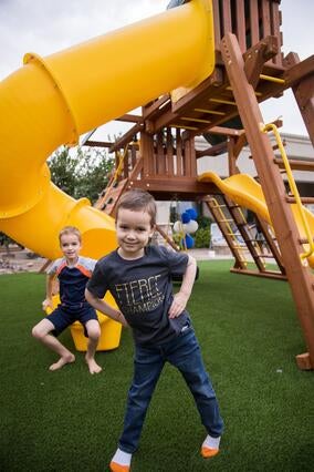 Teljn and his "twirly whirly" slide.