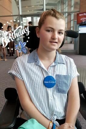 Wish kid Kaylan celebrating her birthday on her wish trip.