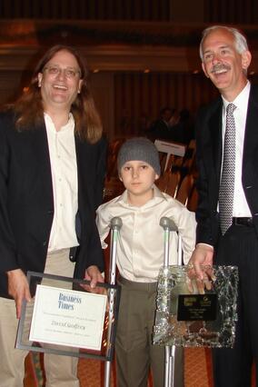 David's father, Derek, with David and the President of LS9 Bob Walsh at the Green Bus Awards
