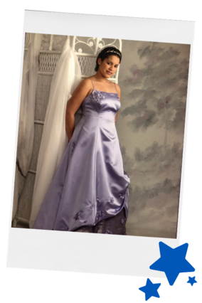 Wish Alum Gina in dress at quinceanera