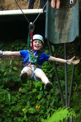 Liam ziplining in Costa Rica