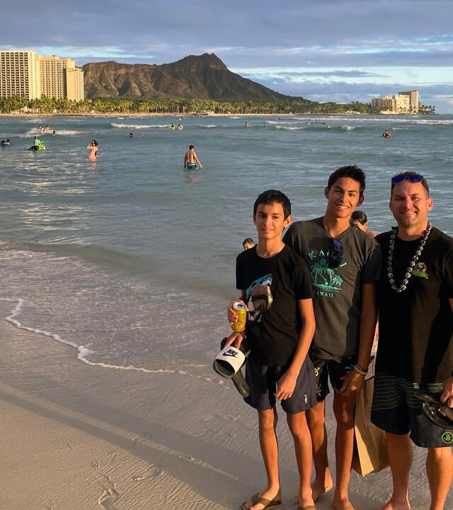Jacob with dad and brother in Hawaii