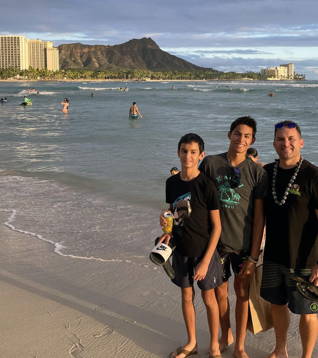 Jacob with dad and brother in Hawaii