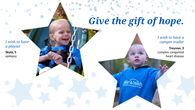 Two wish child photos with the tagline "Give the gift of hope"