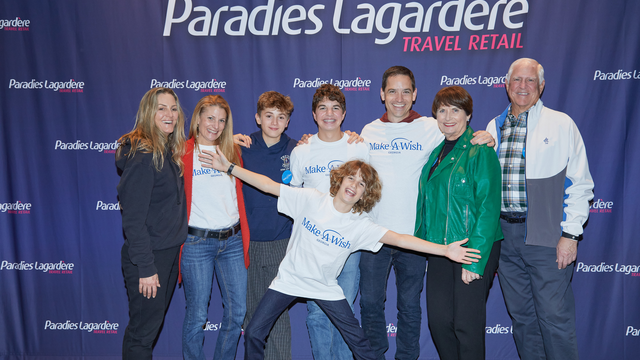 Wish kid Ethan, his family, and the Paradies Lagardere community at the 1000th wish celebration. 