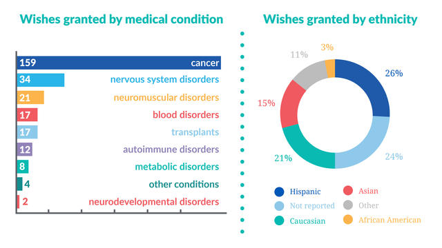 Wishes granted by medical condition and ethnicity FY22