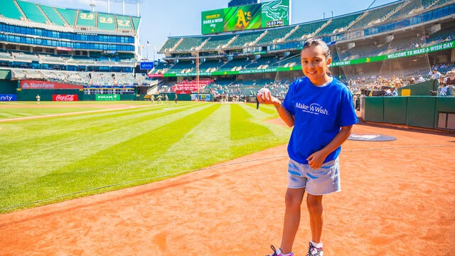 Wish kid Juliana getting ready to throw out the first pitch.