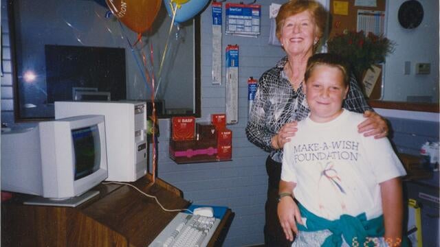 Pat and wish kid Nick the day of his wish celebration in 1992