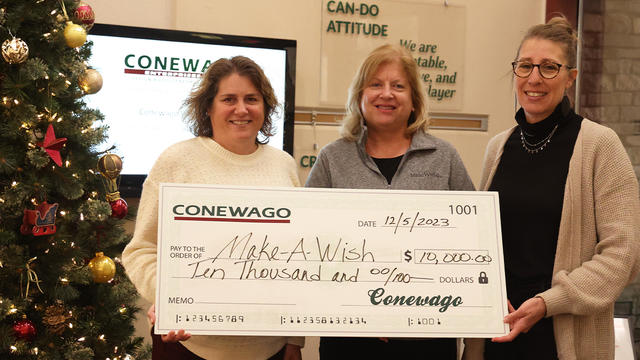 Steph Keller, Ann Waltman and Terri Sterner with a donation to wishes.