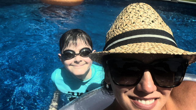 Marcus Bisson and Mom in the Pool