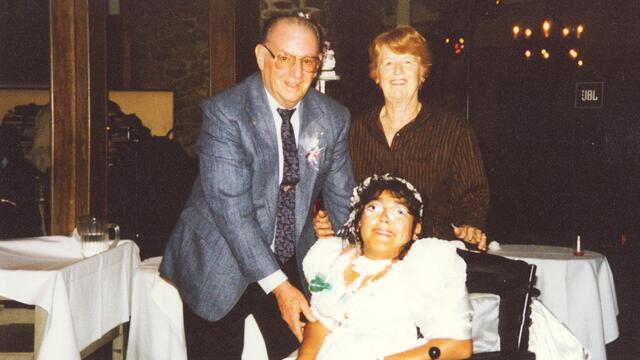 Pat with wish kid Melissa during her wish to have a quninceañera in 1995.