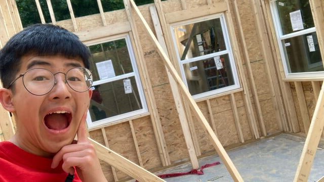 Manny taking a selfie inside the construction of his mancave