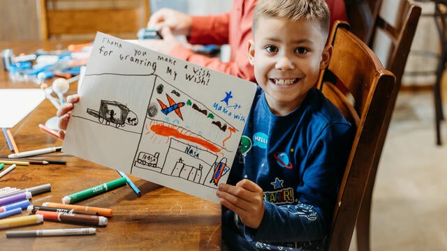 TJ drew a thank you card for his wish