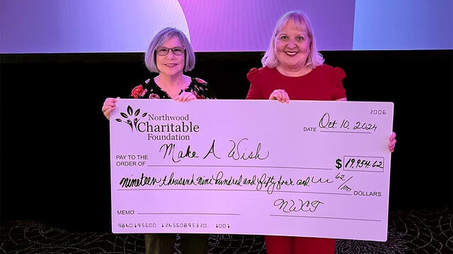 Stephanie Pugliese, Make-A-Wish director of development with Linda Pelkofer, director of the Northwood Charitable Foundation.