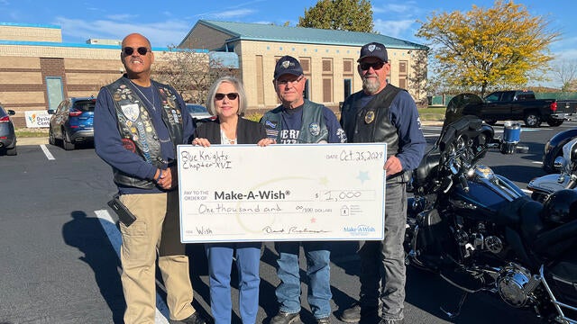Blue Knights Chapter XVI check presentation to Make-A-Wish Development Director, Stephanie Pugilese