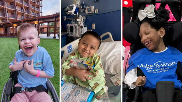 Photos of 3 wish kids smiling on wishes