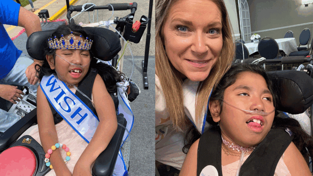 Oaklynn and her mom smiling at her wish parade