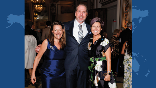 eft to right: CEO Betsy Biern, David Lonergan, and Board Chair and wish alum Tiffany Loren Rowe at the Sky Lounge Welcome Reception in the Gold Ballroom at the Palace Hotel. 