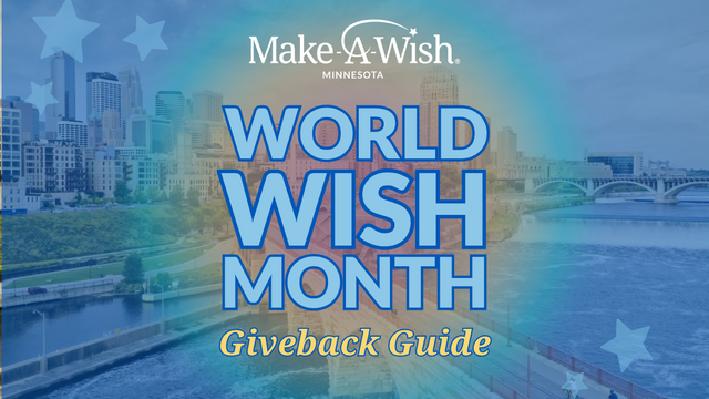 World Wish Month Giveback Guide text in front of a picture of Minneapolis