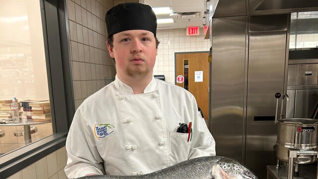 wish alum Ben in his culinary school attire at Contra Costa College