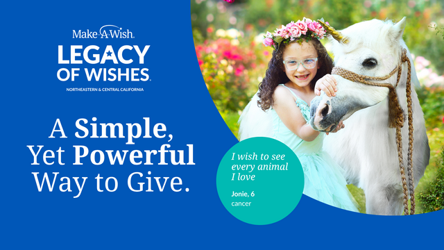 Child with unicorn and Legacy of Wishes logo